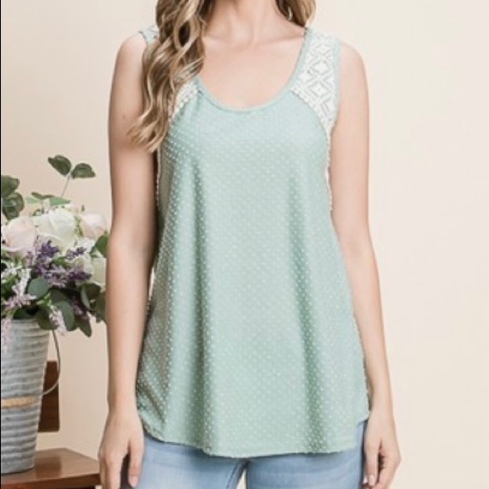 Mint Green sleeveless top with lace detail